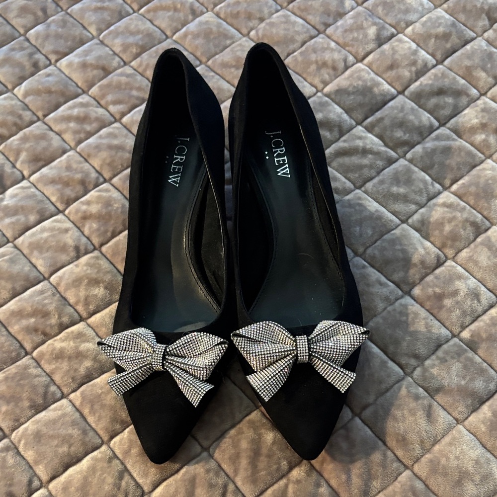 J. Crew Black Heels with Bow Accent